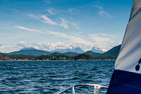 Sailing in Malaspina Strait. Note the snowy peaks.